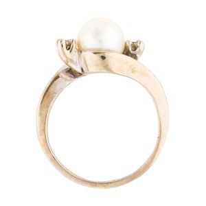 14k white gold pearl & diamond ring, size 3.5